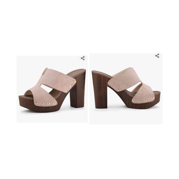 Allegra K Women's Faux Suede Platform High Block Heel Slides Sandals - Picture 1 of 6